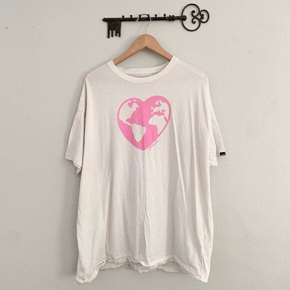 Victoria Secret pink world heart logo script one size tee shirt white pink - Picture 1 of 5